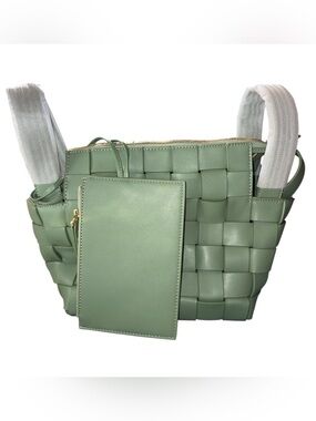 Green Woven Tote with Removable Pouch - Women